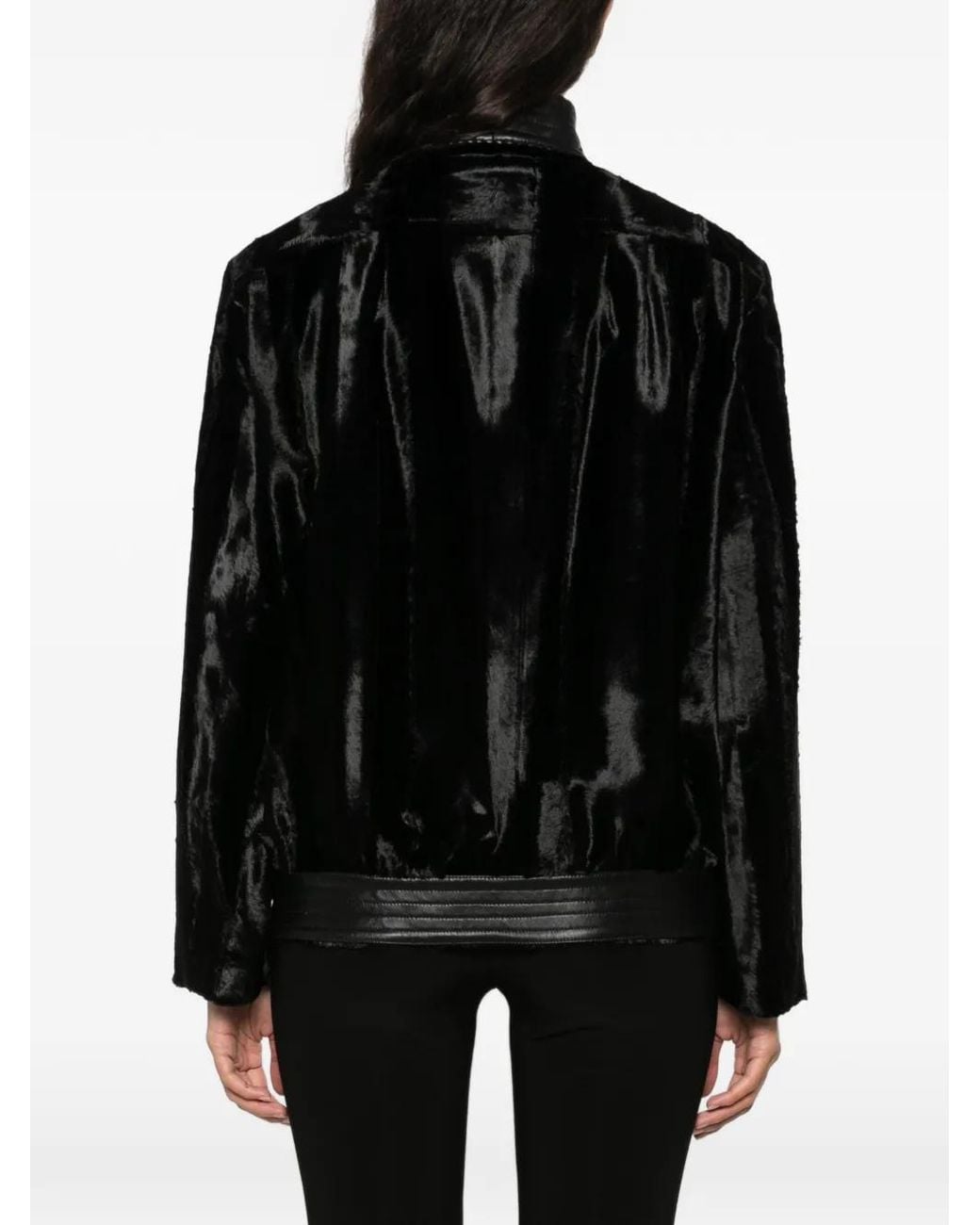 Blazé Milano Black Faux-Fur Leather-Trim Jacket