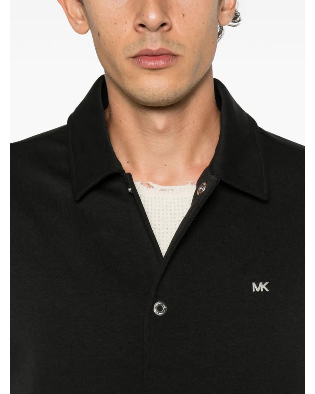 Michael Kors Black Logo-Plaque Press-Stud Shirt for men