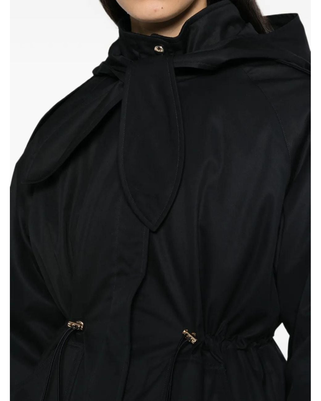 Maje Black Bow-Detail Drawstring-Waist Parka