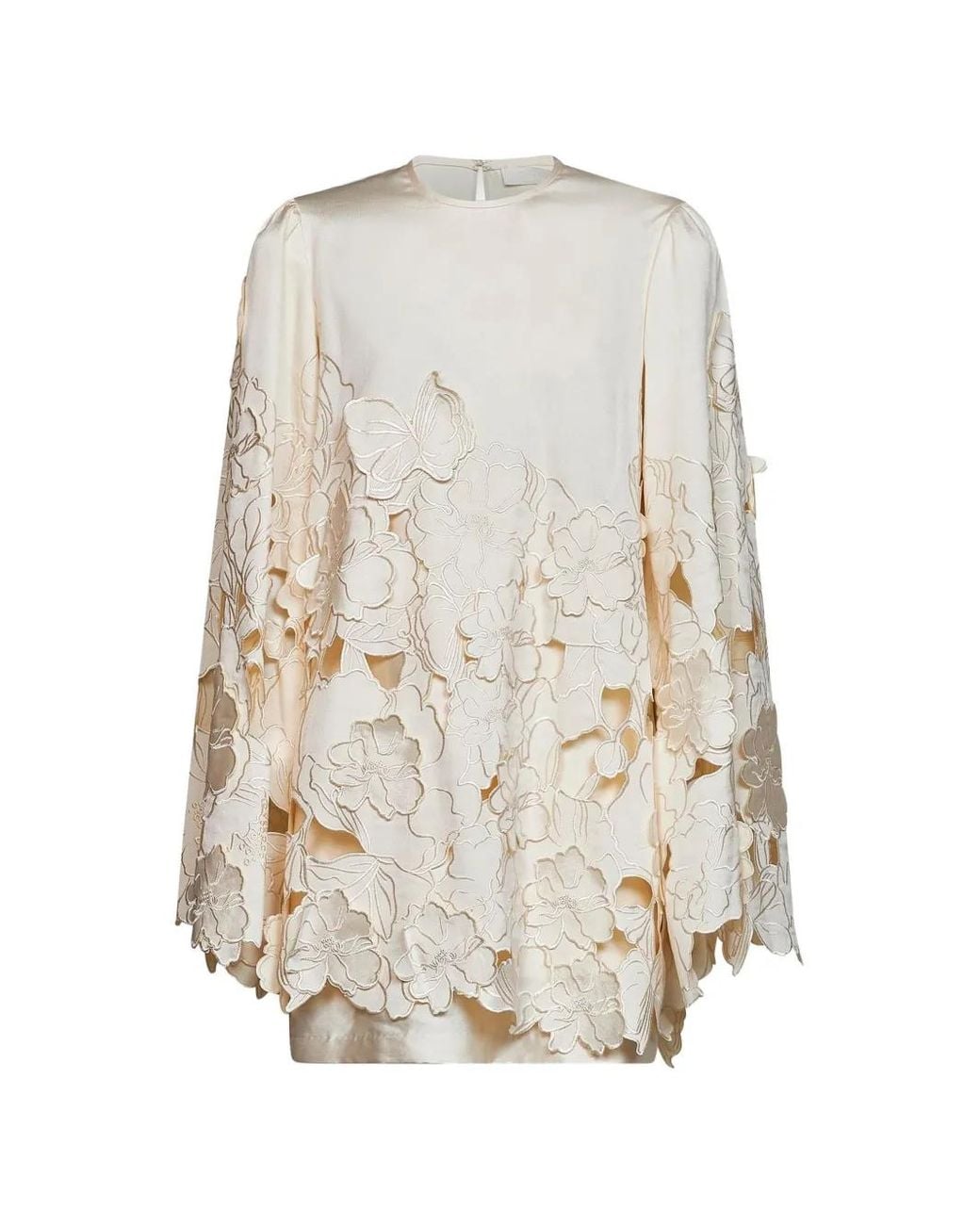 Costarellos White Floral-Embroidered Scalloped Tunic