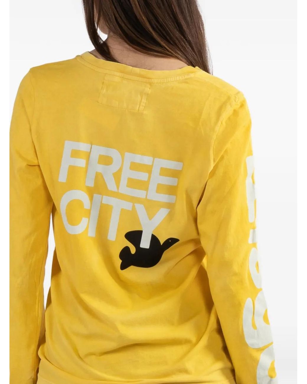 Freecity Yellow Long-Sleeves Graphic-Print T-Shirt