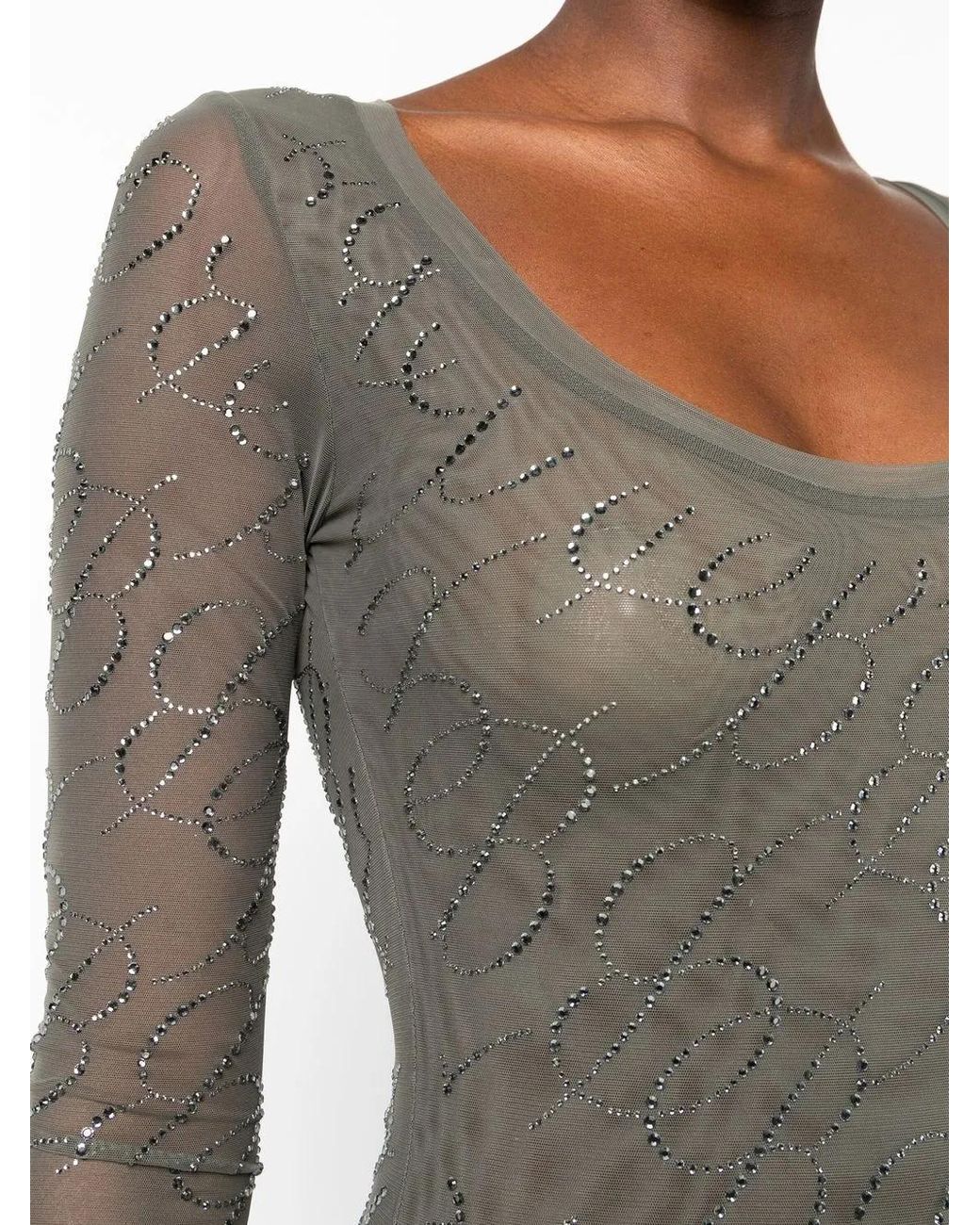 Blumarine Gray Crystal-Embellished Tulle Minidress