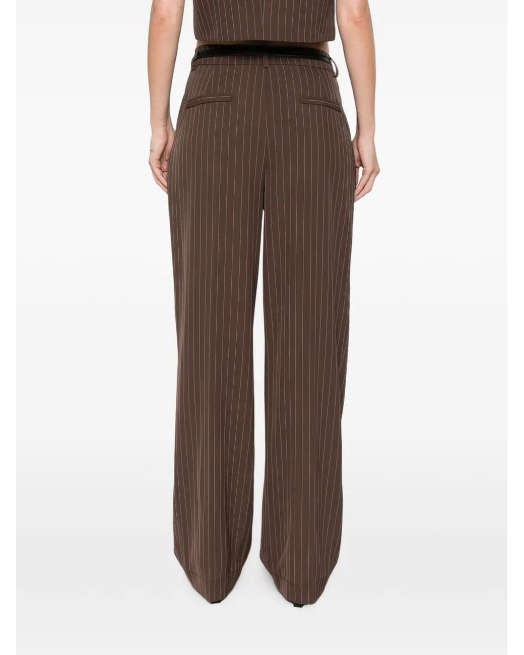 Imperial Brown Pinstripe-Pattern Pleated Trousers