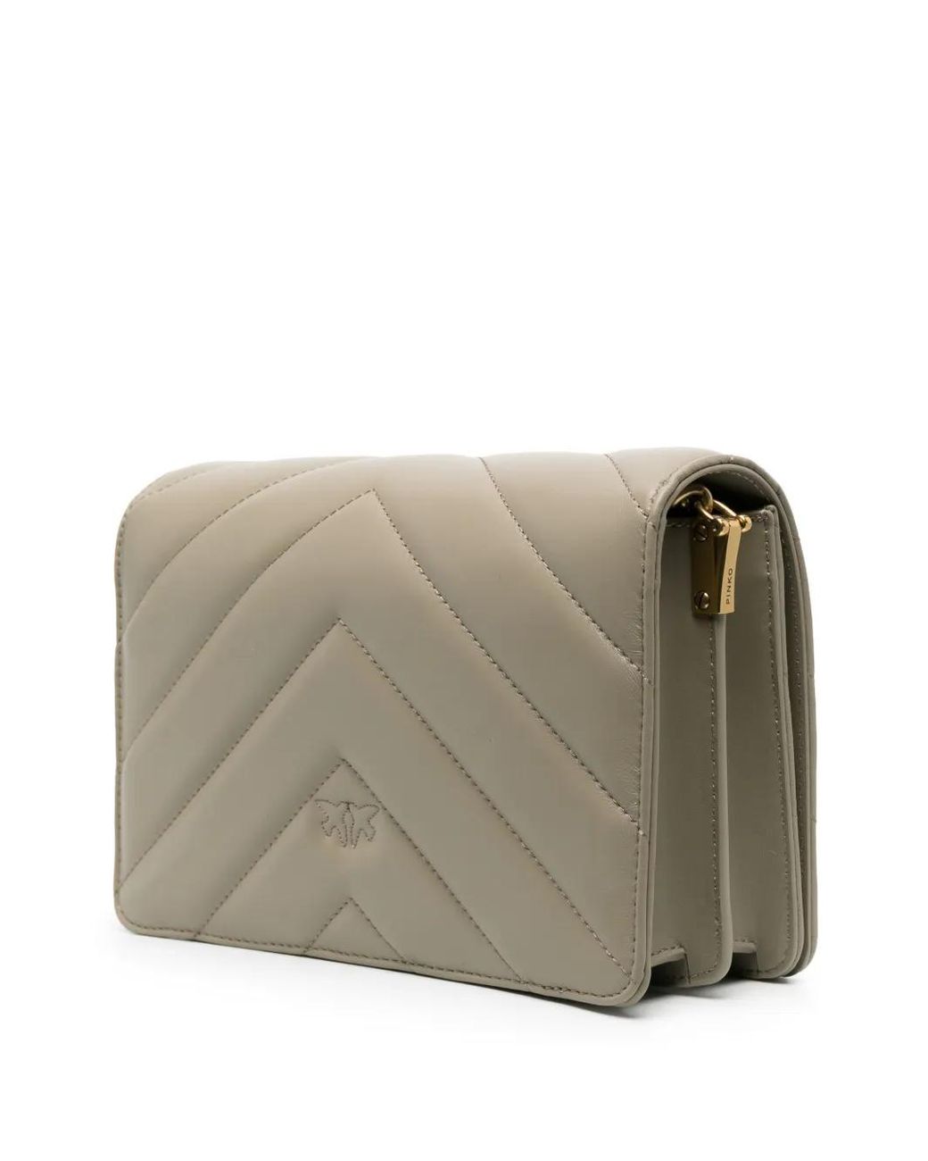Pinko Gray Classic Love Leather Shoulder Bag