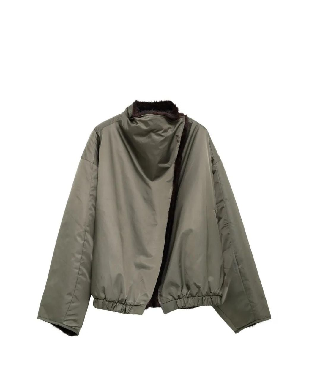 Frankie Shop Green Vera Faux-Fur Elasticated-Hem Jacket