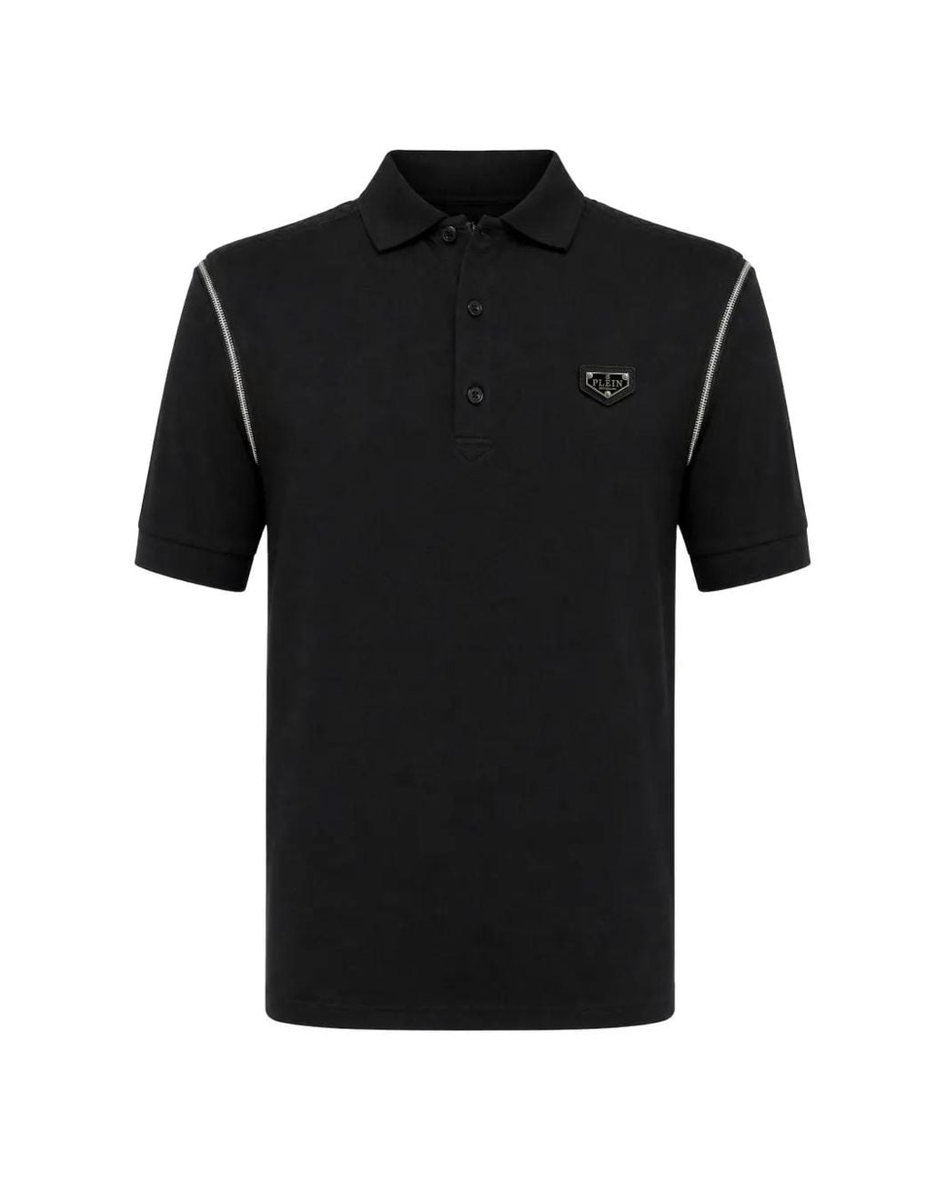 Philipp Plein Black Polo T-Shirt Zippers On Sleeves for men