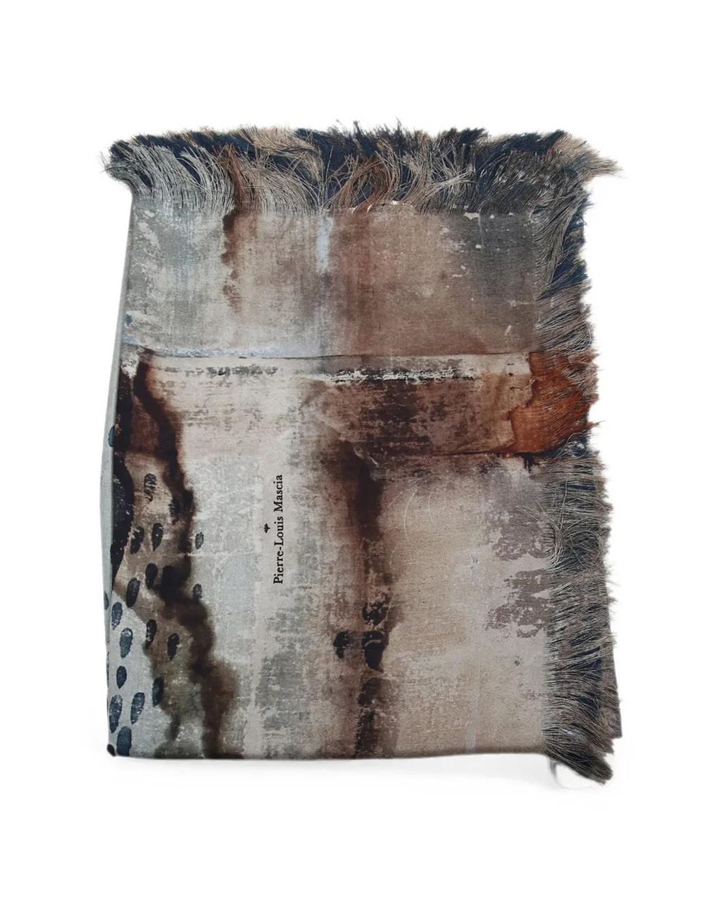 Pierre Louis Mascia Gray Abstract-Print Frayed Scarf