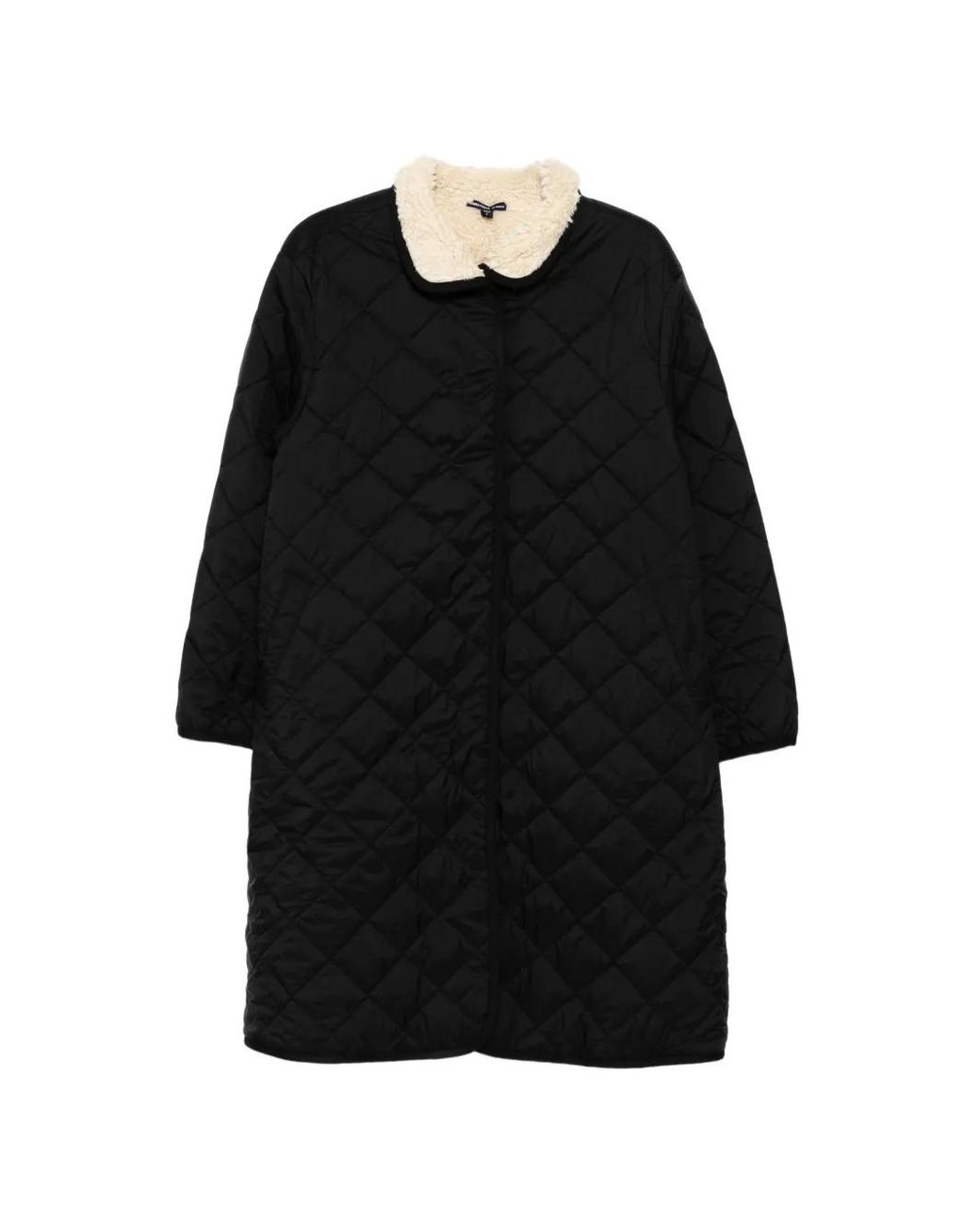 James Perse Black Shearling-Collar Quilted Coat
