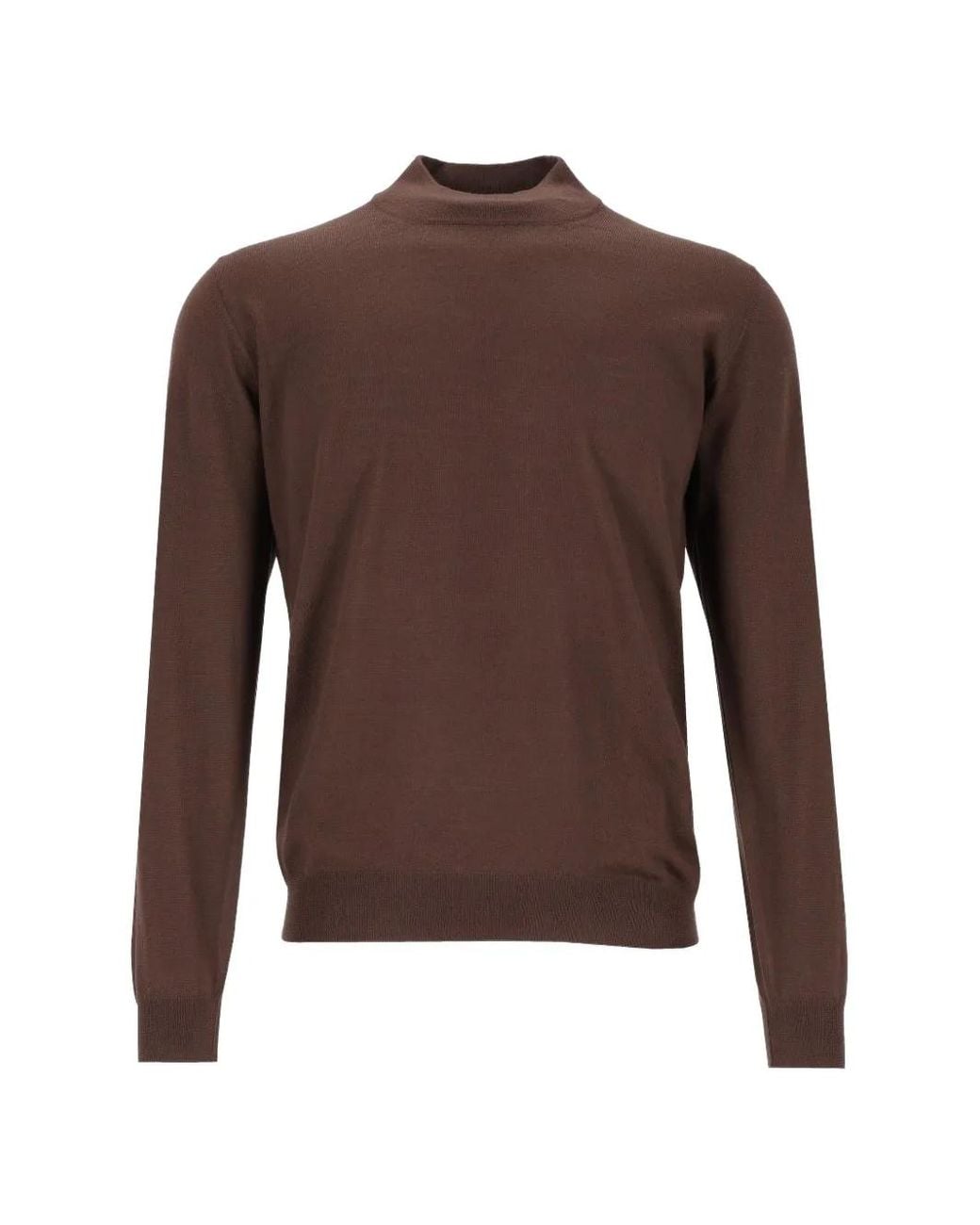 Fedeli Brown Fine-Knit Mock-Neck Sweater for men