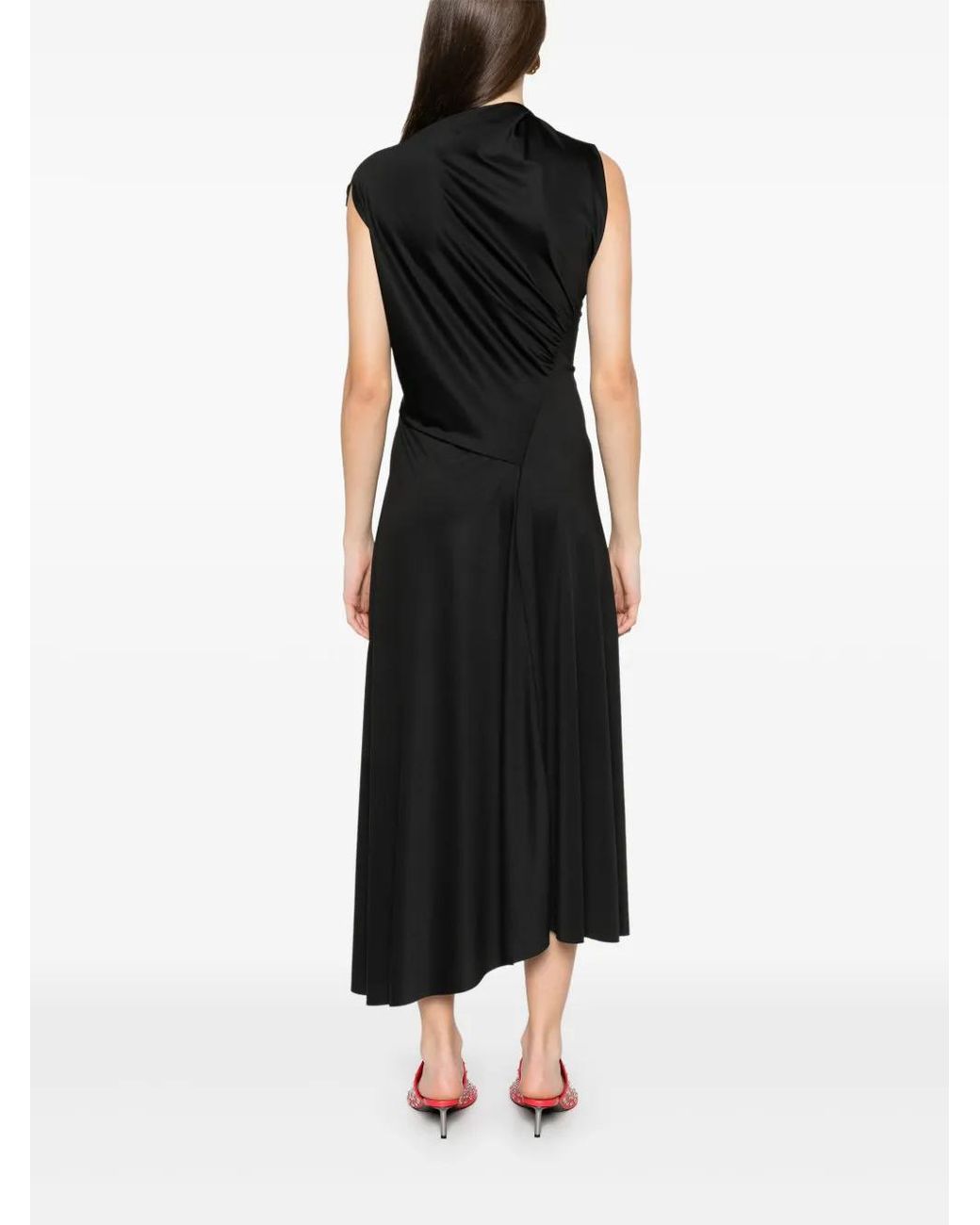 Victoria Beckham Black Asymmetric Drape Midi Dress
