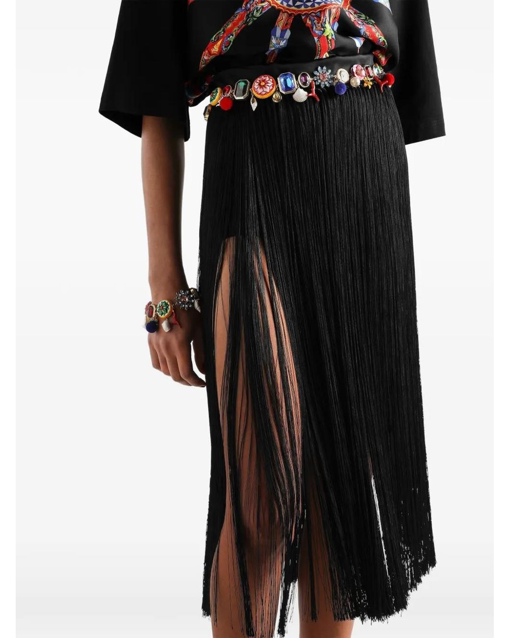 Dolce & Gabbana Black Long Fringed Skirt