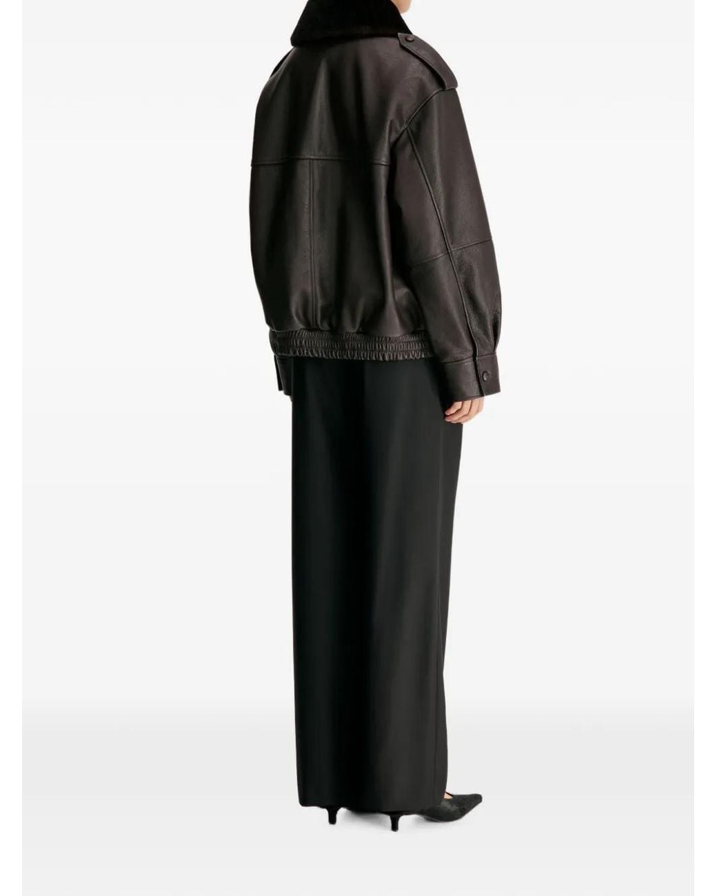 Loulou de Saison Black Russo Shearling-Collar Leather Jacket