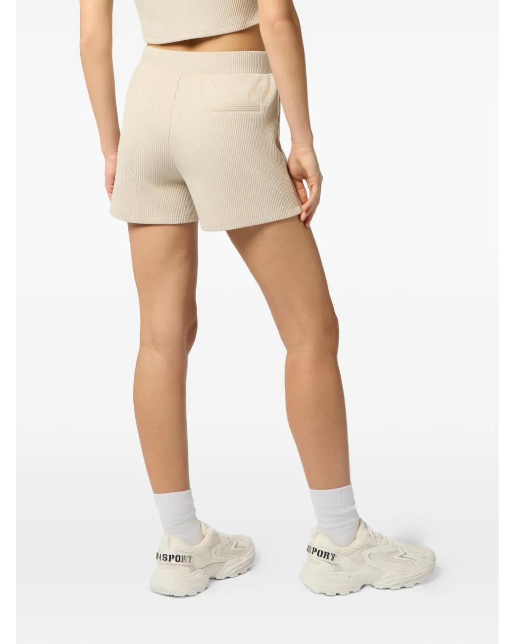 Philipp Plein Natural Ribbed Lettering Shorts