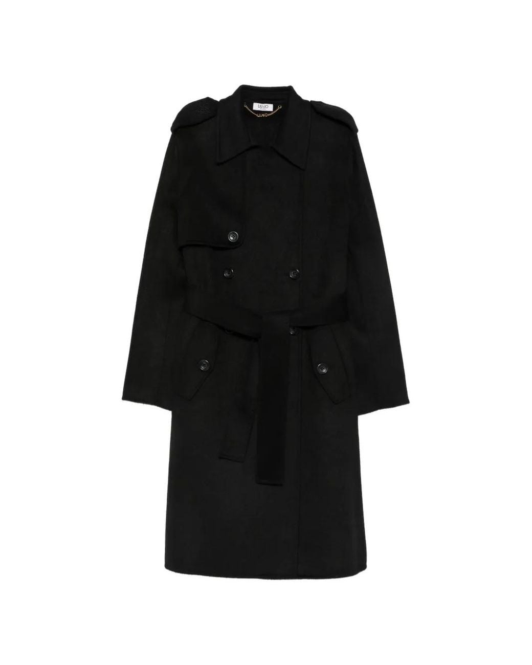 Liu Jo Black Manteau Croisé À Taille Ceinturée