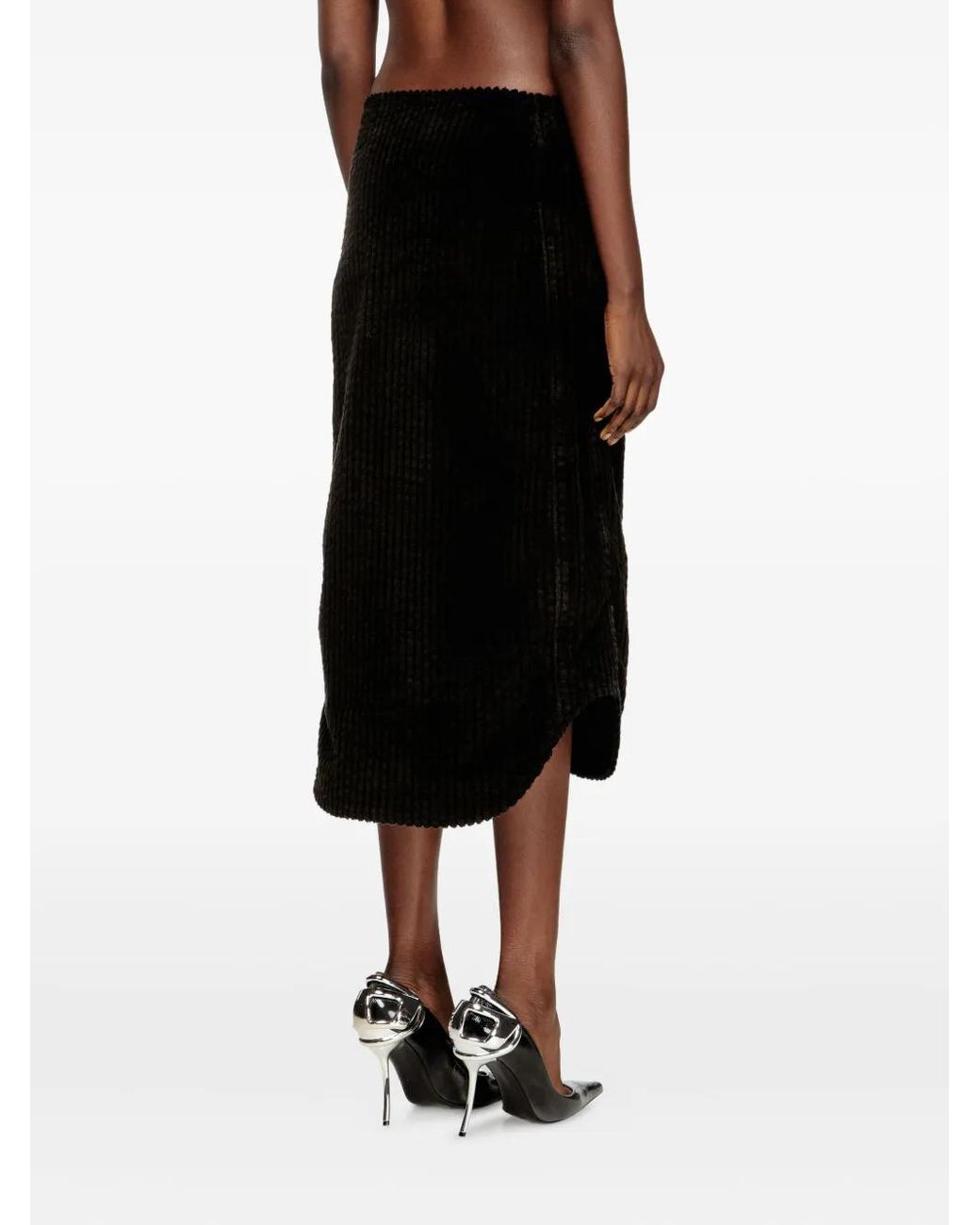 DIESEL Black Cotton Midi Skirt With Zipper