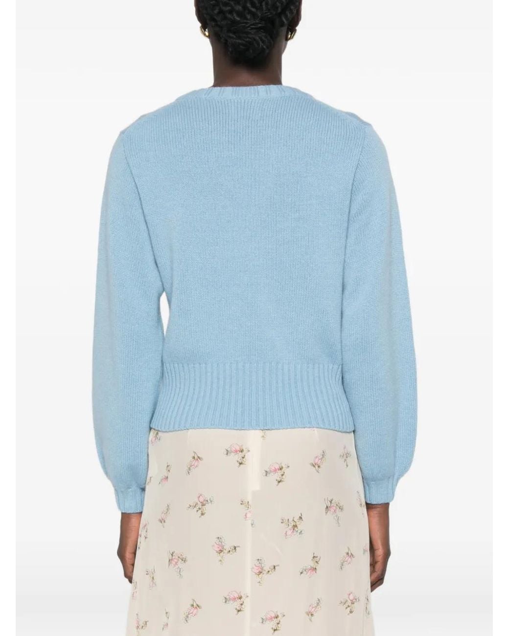 Allude Blue Ribbed-Knit Crew Neck Sweater