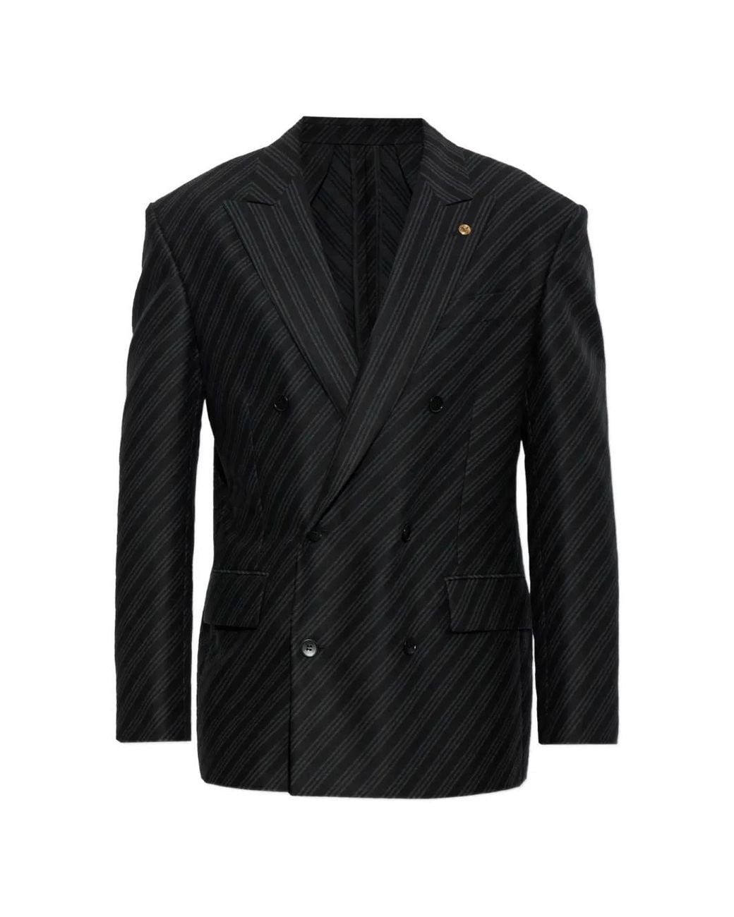 Versace Black Pinstriped Double-Breasted Blazer for men