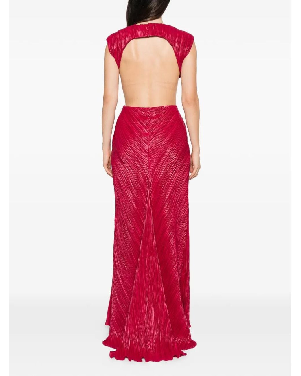 Cult Gaia Red Pleated Cut-Out Maxi Dress