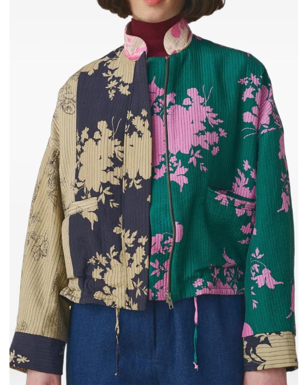 Mii Blue Liv Patchwork Quilted Silk Jacket