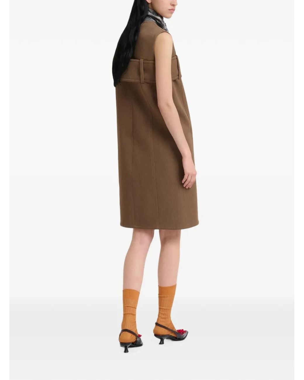 Marni Brown Wool Dress With Belted Bust
