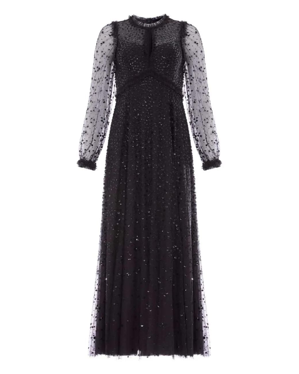 Needle & Thread Black Sequin-Embellishment Long-Sleeve Maxi Dress
