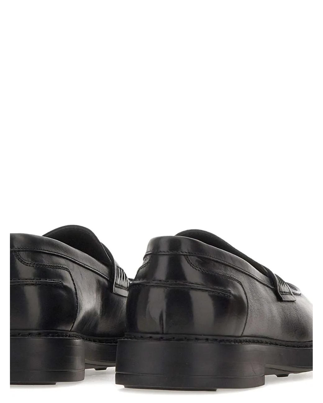 Doucal's Black Leather Penny Loafers for men