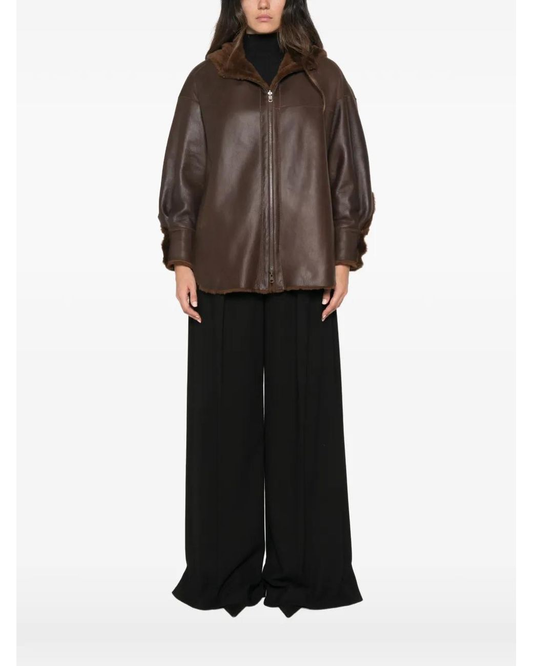Salvatore Santoro Brown Reversible Hooded Shearling Jacket