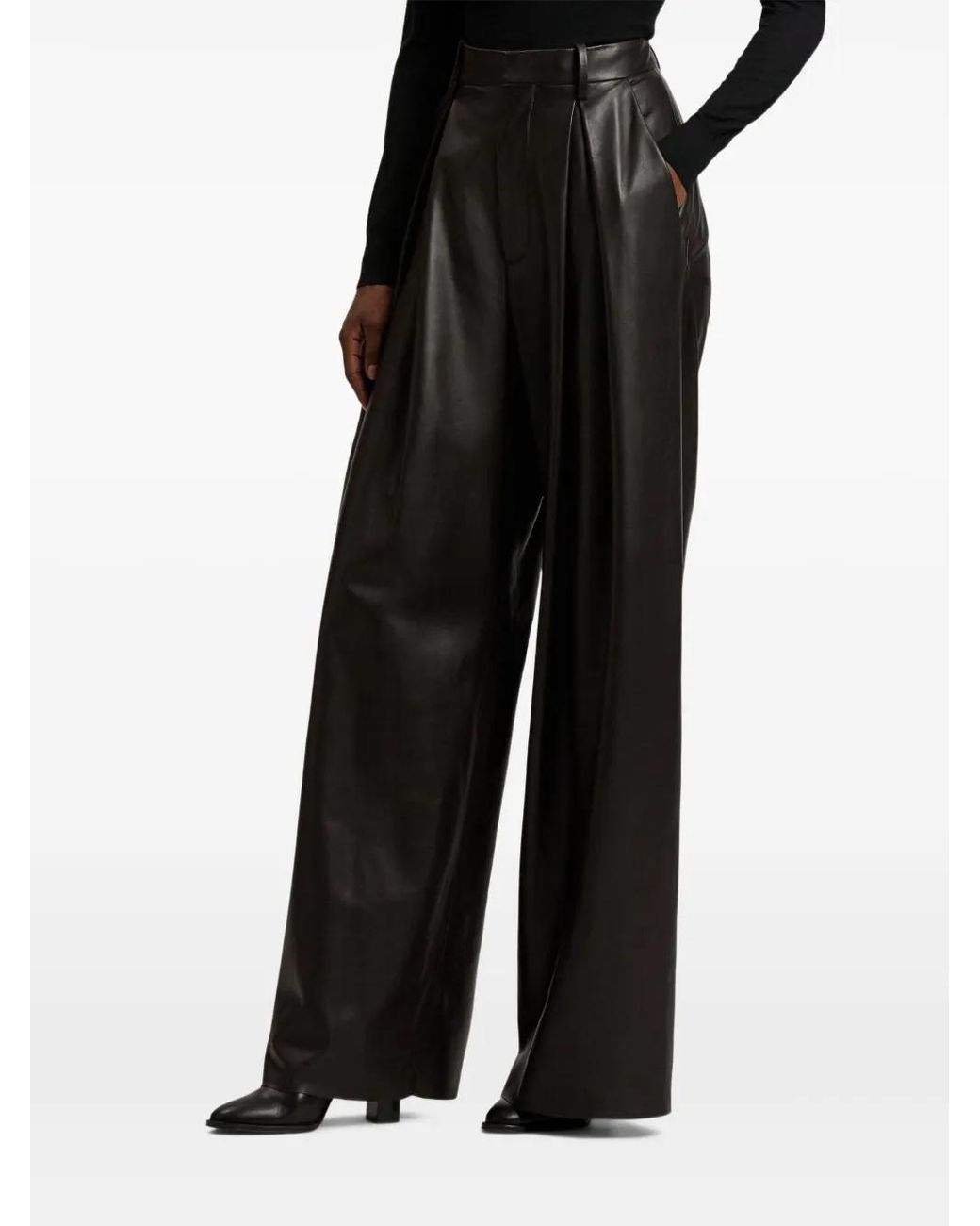 Ralph Lauren Black Pleated Leather Trousers