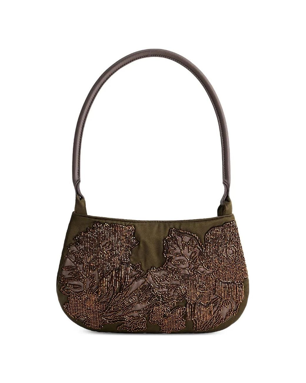 Shanghai Tang Brown Lune Bead-Embellished Shoulder Bag