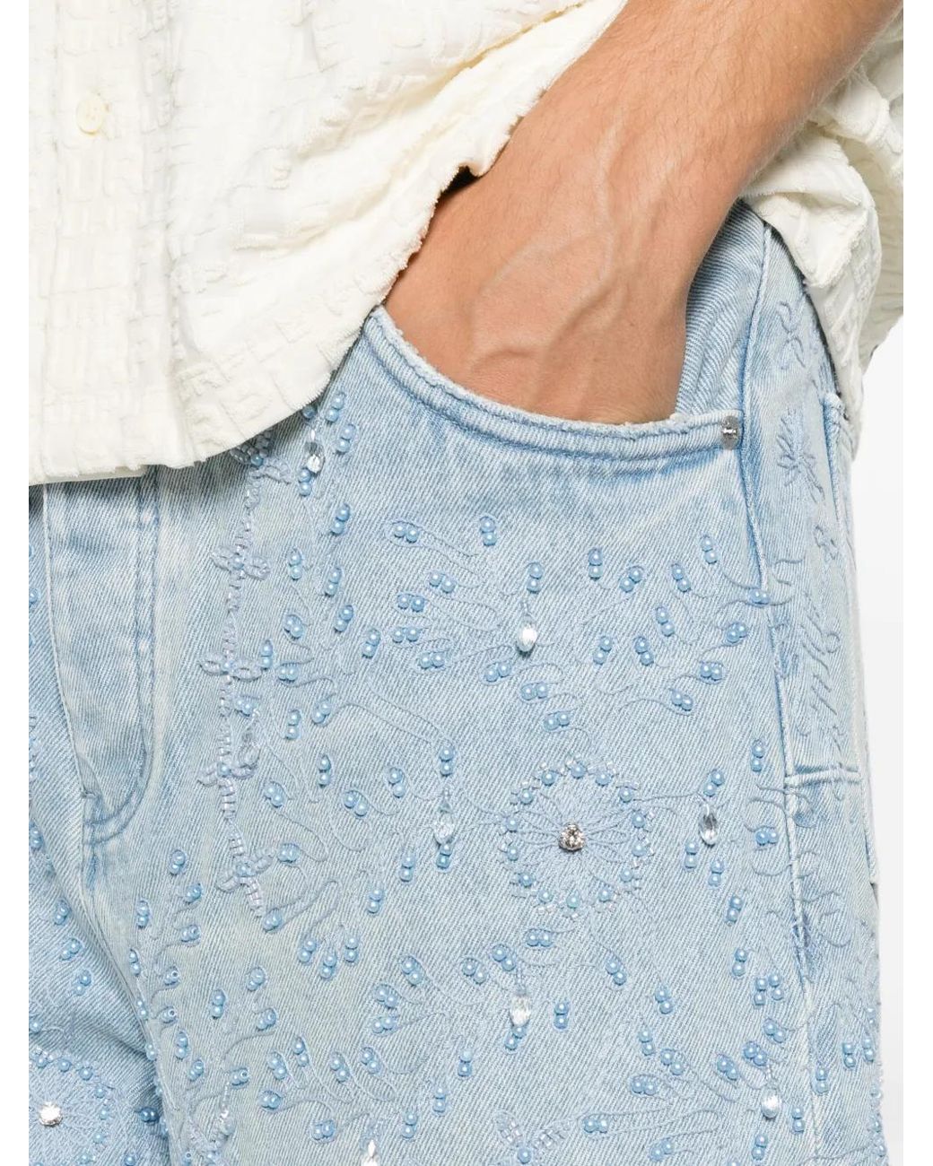 Purple Brand Blue Beaded-Embellished Shorts for men
