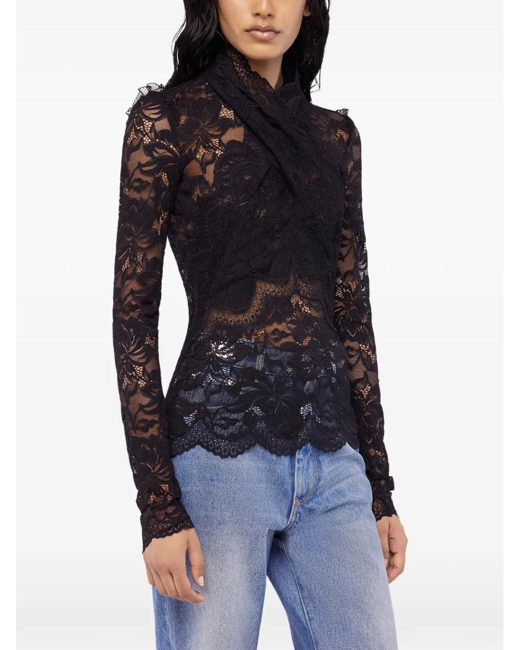 Rabanne Black Lace Long-Sleeve Blouse