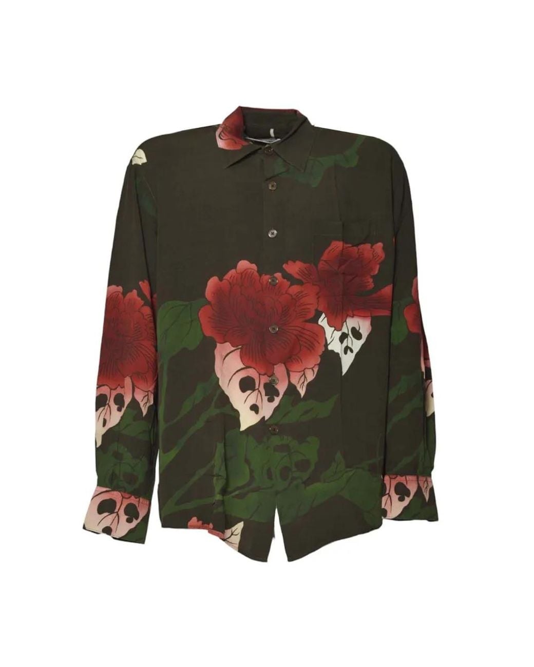 Our Legacy Green Dark Floral Print Long-Sleeve Button-Up Shirt for men
