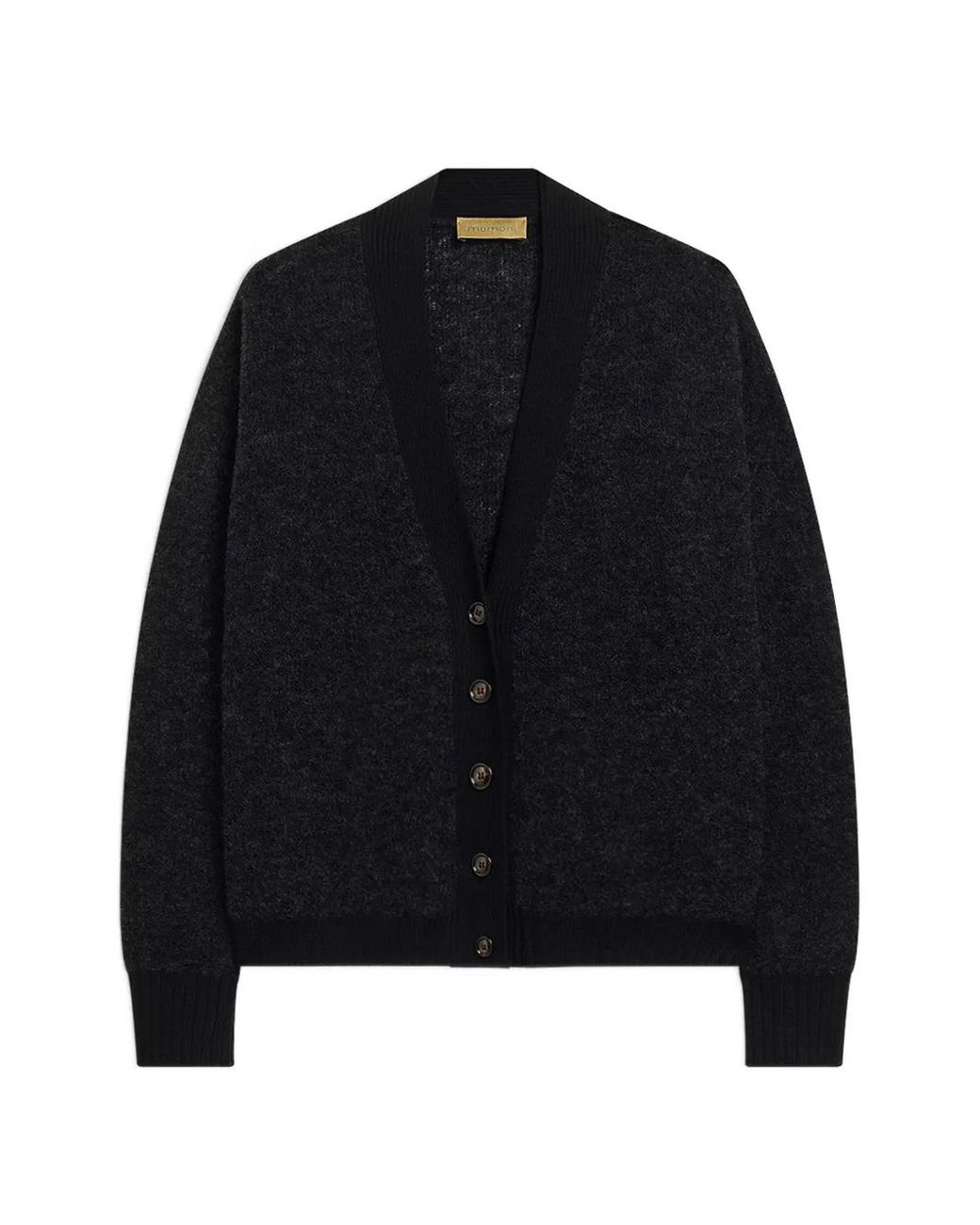 Momoní Black Pra Bouclé-Knit Ribbed-Trim Cardigan
