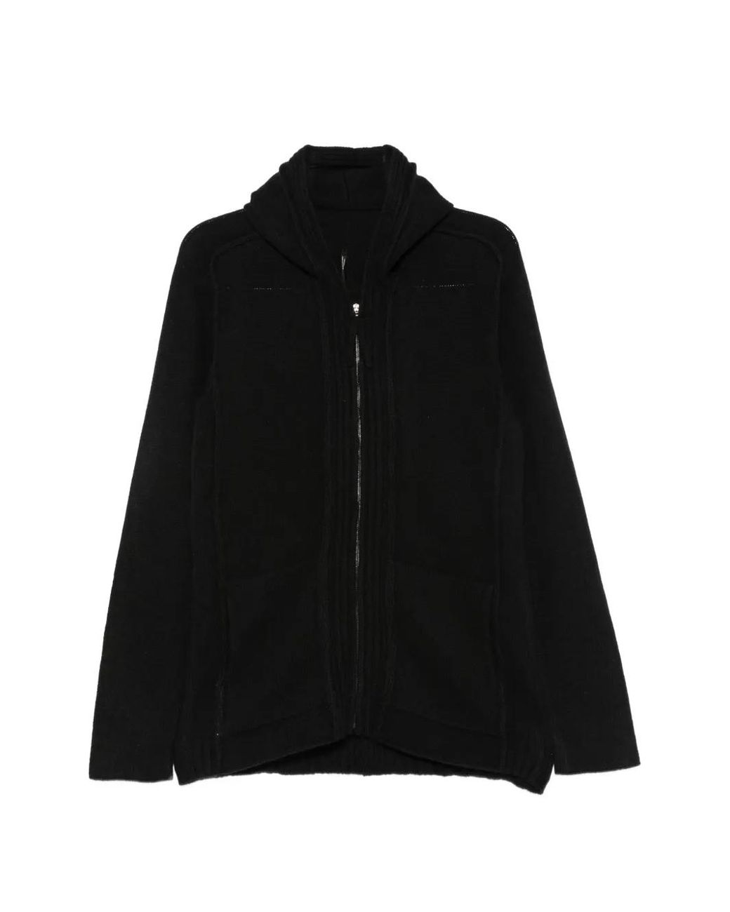 Masnada Black Ribbed-Knit Zip-Up Hoodie Sweater for men