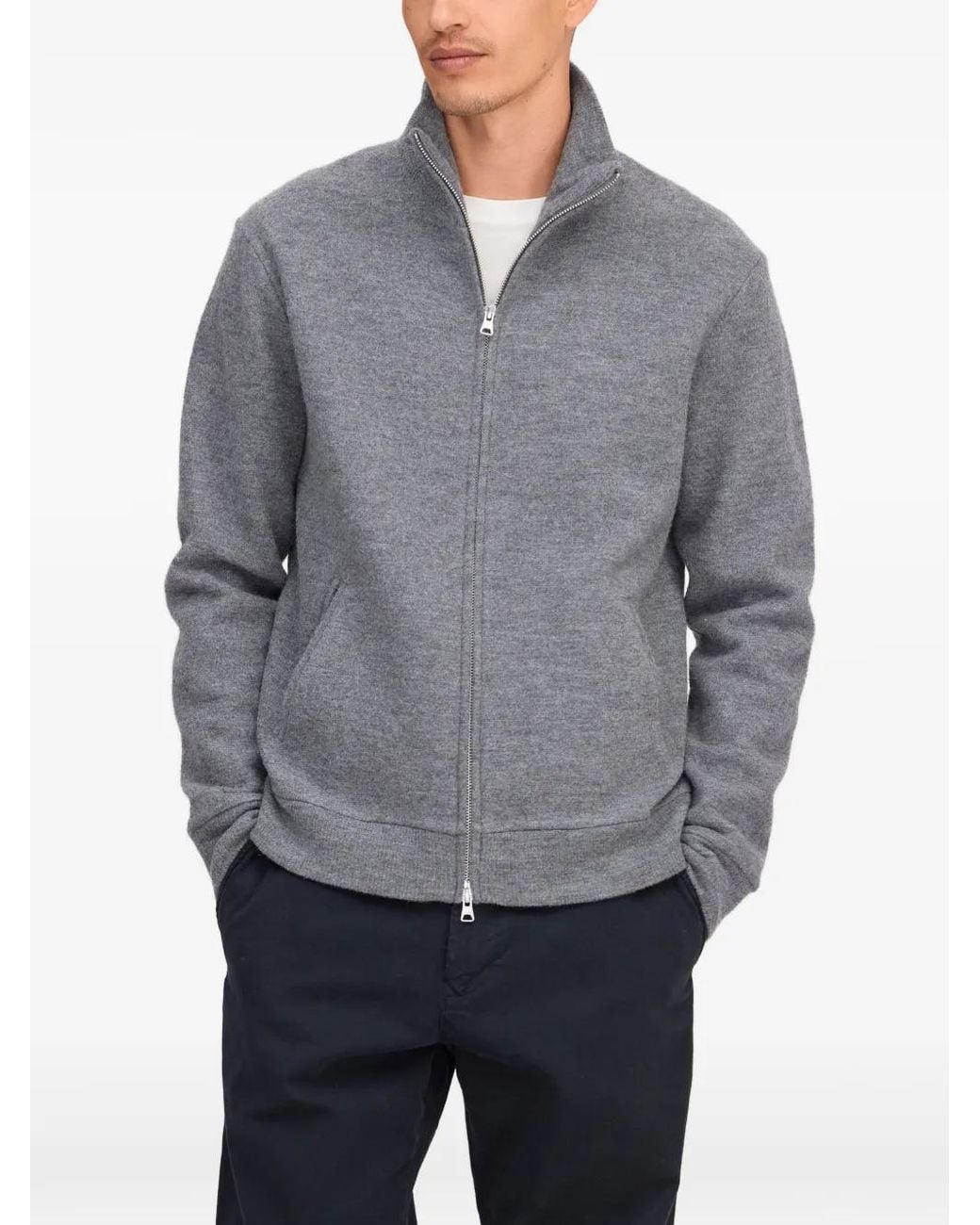 NN07 Gray Boiled-Wool Zip-Up Sweater for men