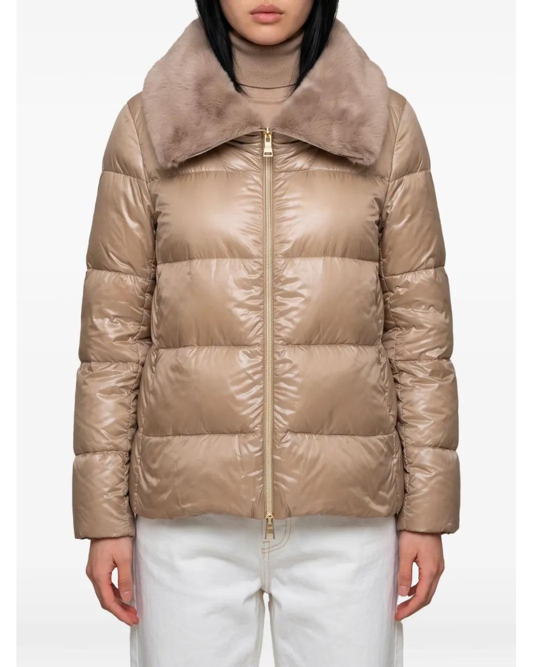 Herno Natural Quilted Faux-Fur Collar Jacket