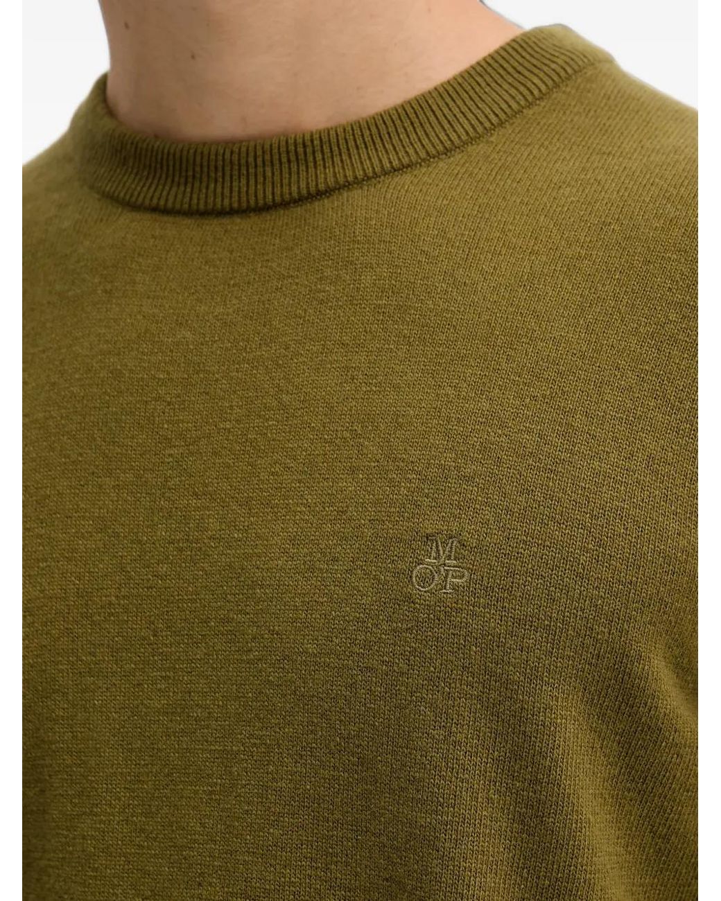 Marc O' Polo Green Round-Neck Logo-Embroidery Sweatshirt for men