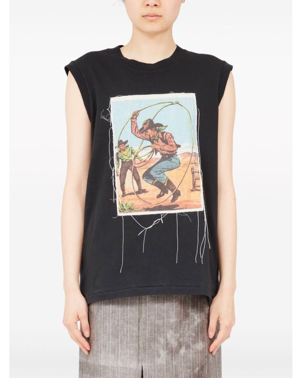 Maison Margiela Cowboy-Print Cotton Tank Top in Black | Lyst