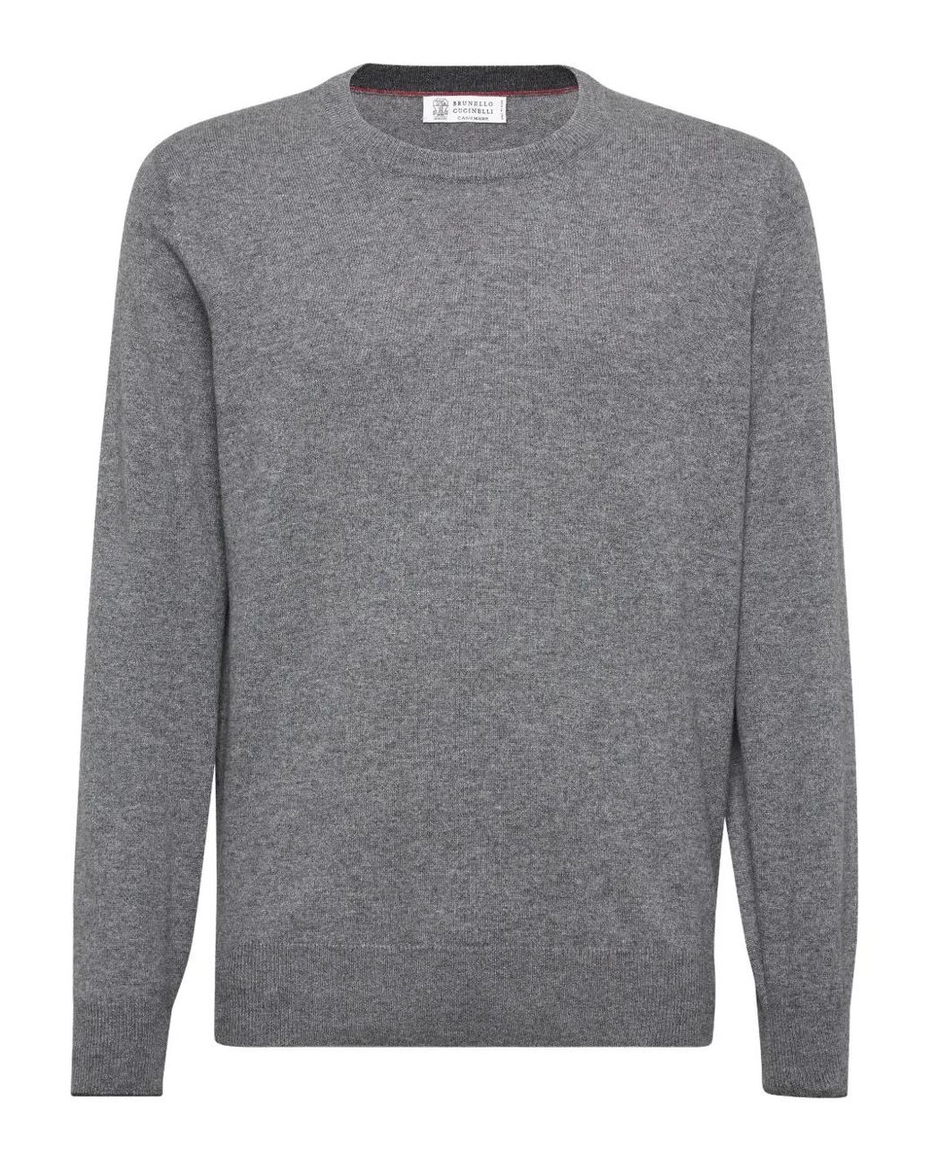 Brunello Cucinelli Gray Luxurious Crew Neck Long Sleeve Knitwear For for men