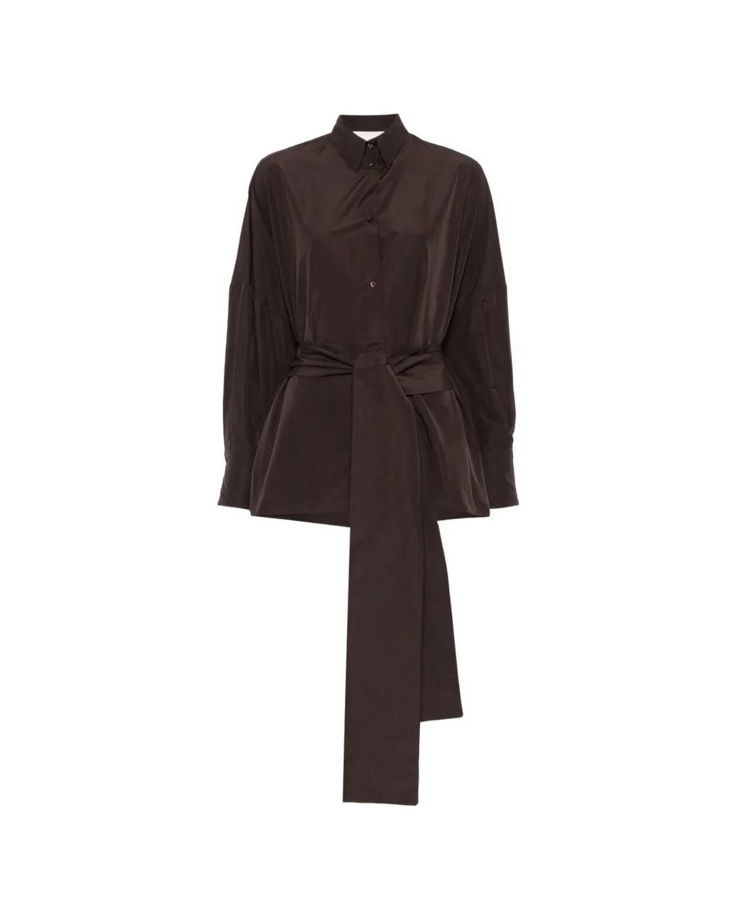 Co.Go Brown Belted Balloon-Sleeve Shirt