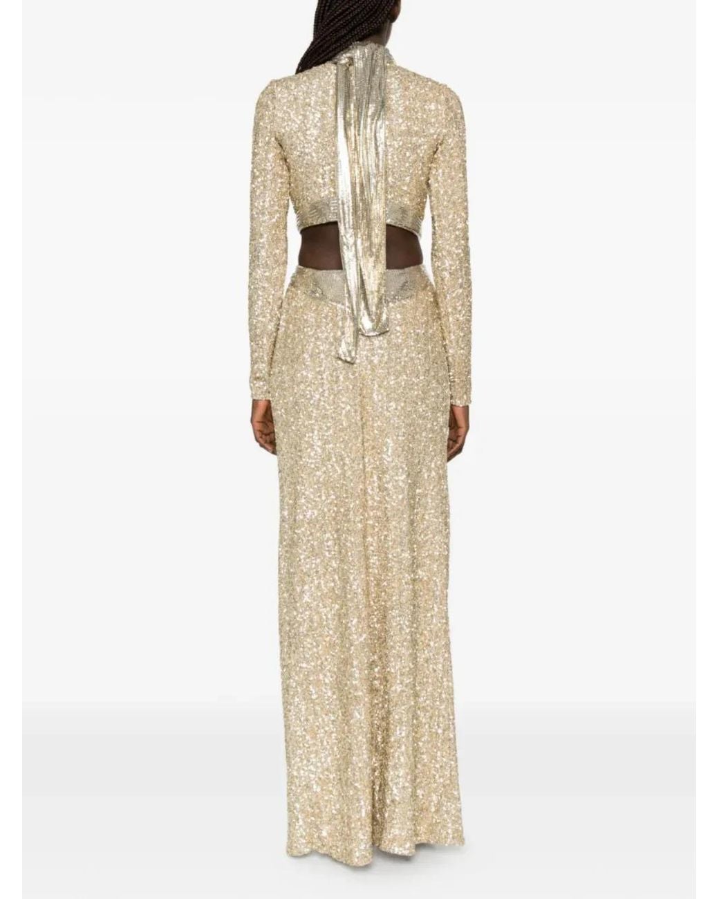 Rabanne Natural Sequin-Embellished Maxi Dress