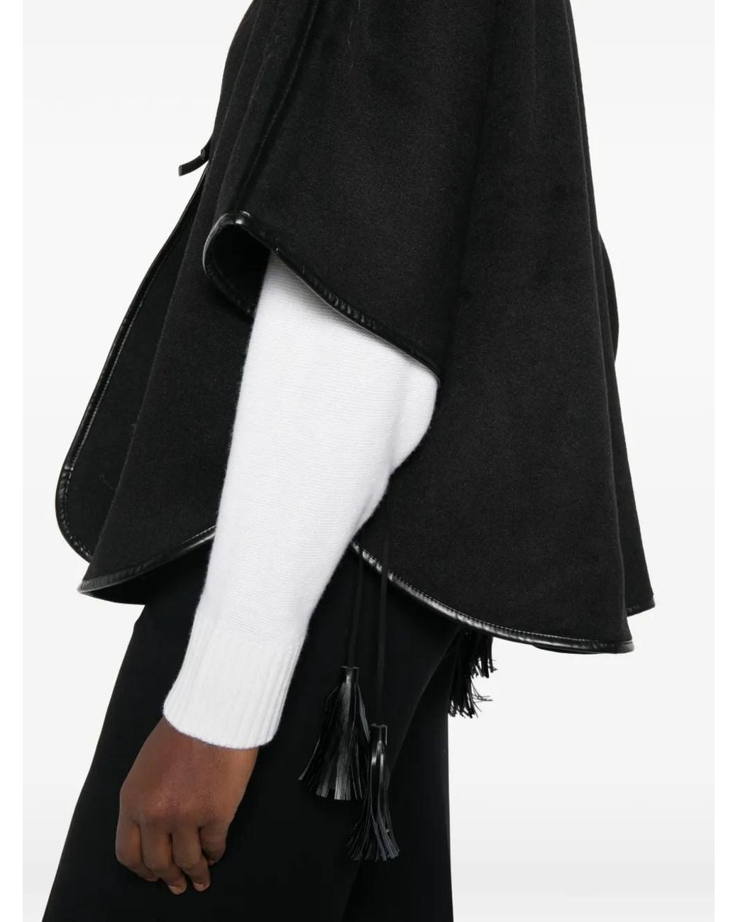 Twinset Black Faux-Fur Collar Tassel Cape