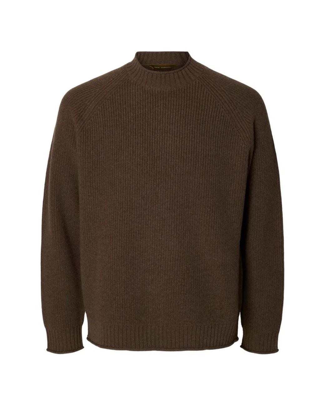SELECTED Brown Ribbed-Knit Wool Sweater for men