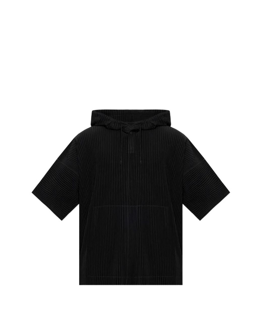 Homme Plissé Issey Miyake Black Pleated Short-Sleeve Hoodie for men
