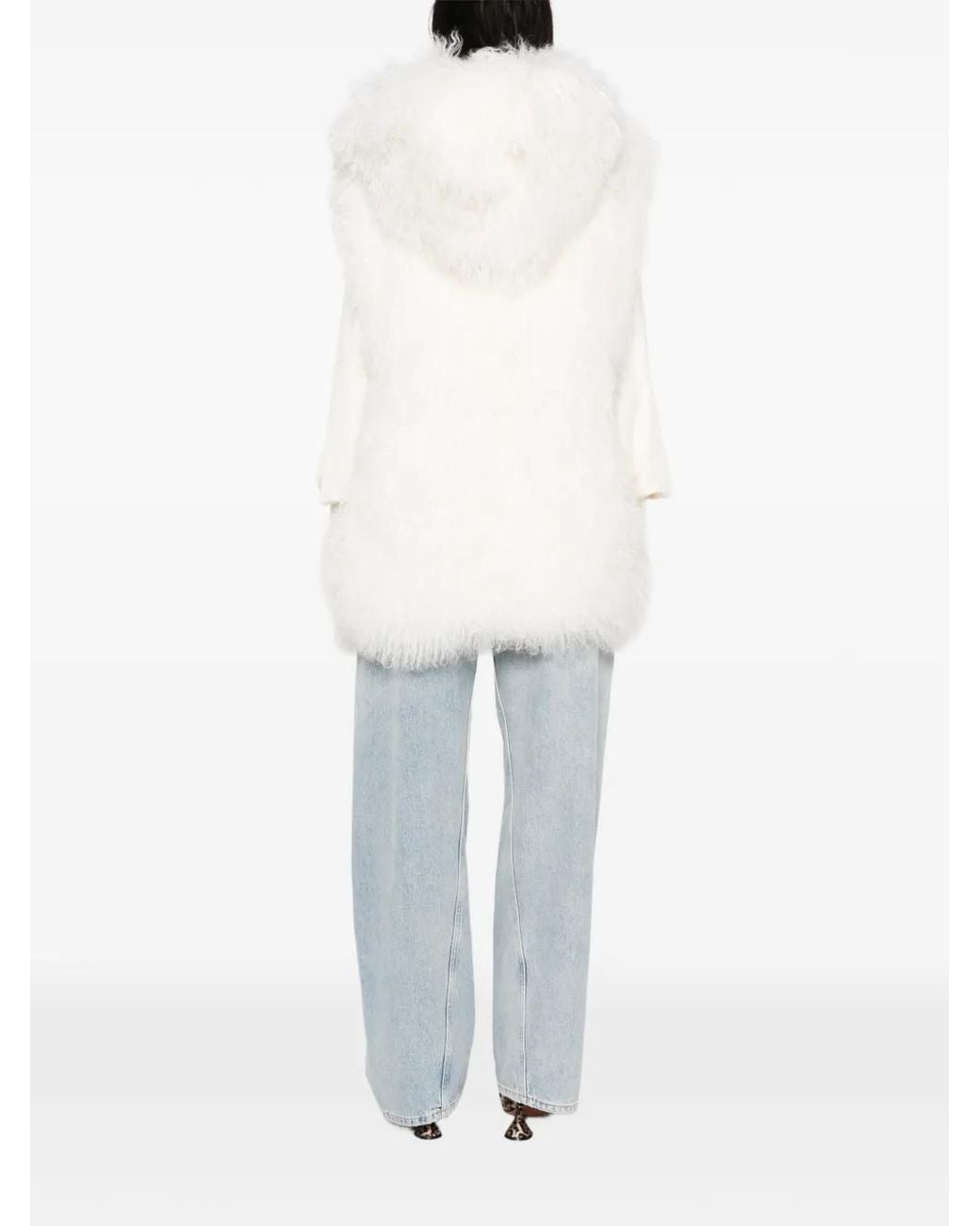 Yves Salomon White Hooded Shearling Gilet