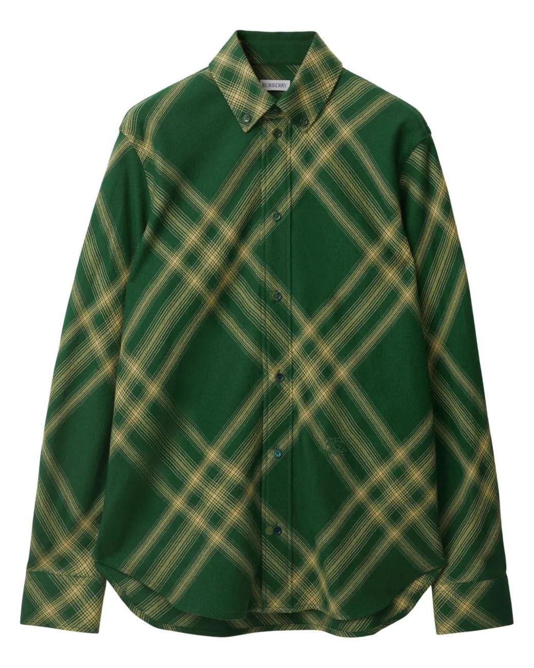 Burberry Green Check-Pattern Wool Shirt