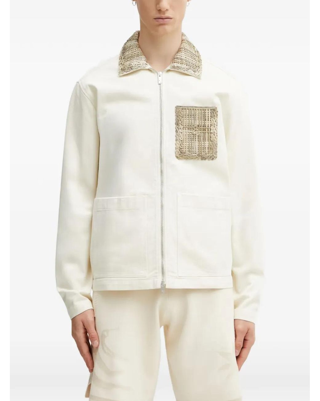 Filling Pieces White Panier Woven-Detail Zip-Up Jacket for men