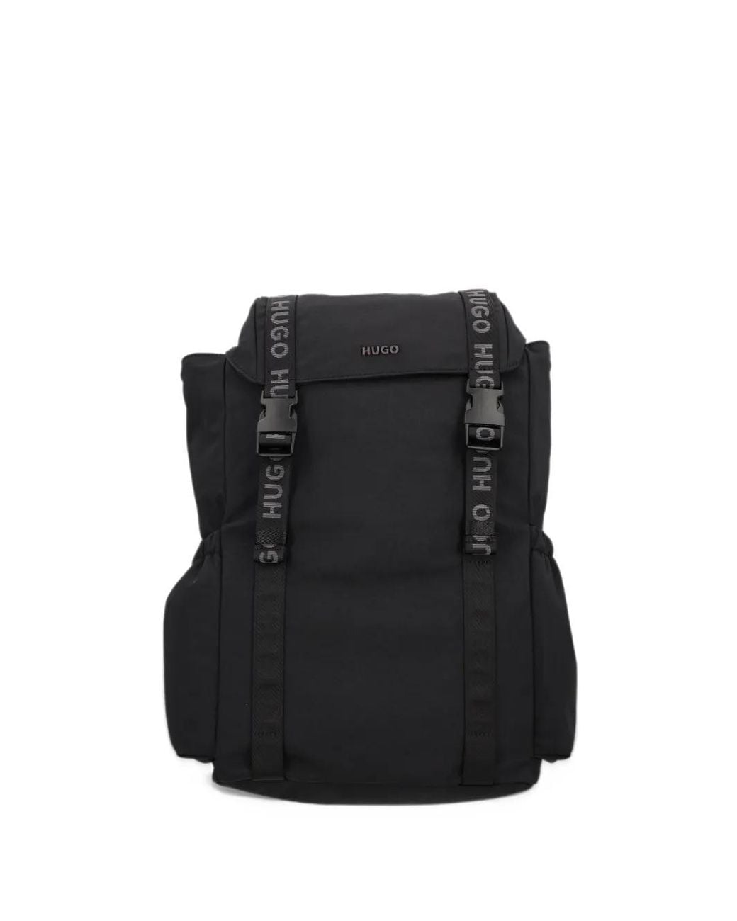 HUGO Black Logo-Tape Buckle-Fastening Backpack for men