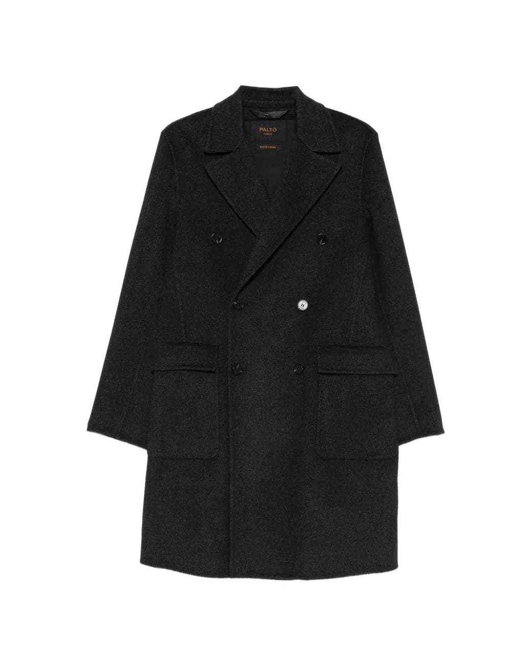 Paltò Black Double-Breasted Wool Coat for men