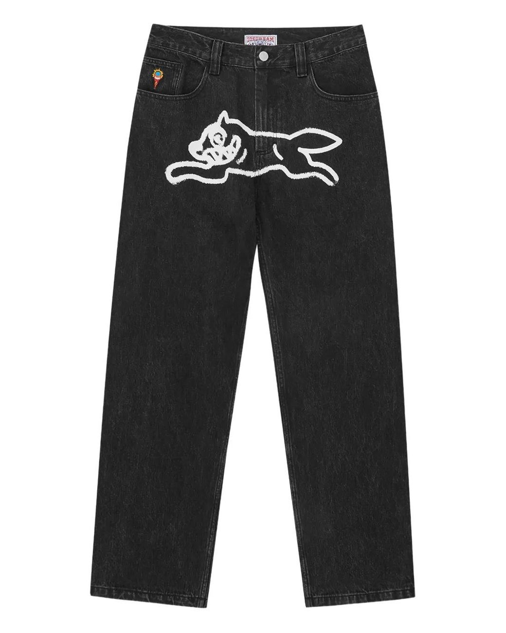 ICECREAM Black Running Dog Graphic-Printed Jeans for men